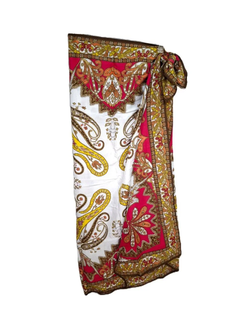 TALBOTS Paisley Pareo 3-Pc Set Swim Cover-up, Fan & Cosmetic Bag Fuschia/White